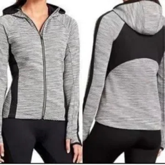 Athleta Hybrid Full-Zip Performance Hoodie – S, Gray & Black, Athletic Jacket - Picture 1 of 16